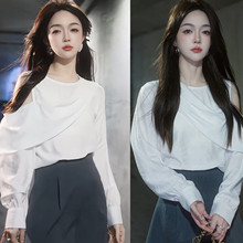 高级感不对称露肩长袖衬衫女早秋新款时尚减龄别致绝美显瘦上衣潮