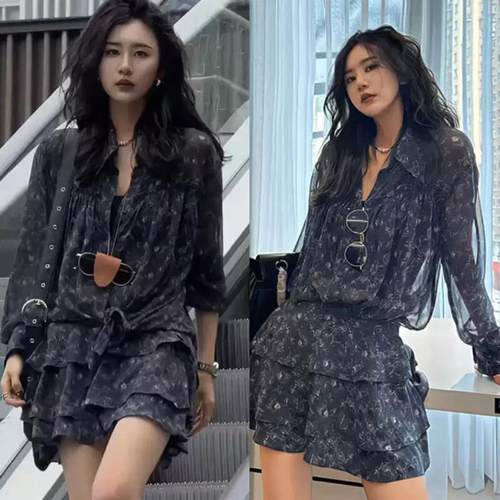 复古减龄印花防晒衬衫半身短裙