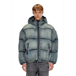 D意大利街头潮牌男装 水洗做旧牛仔棉服夹克棉衣连帽外套 欧美男士