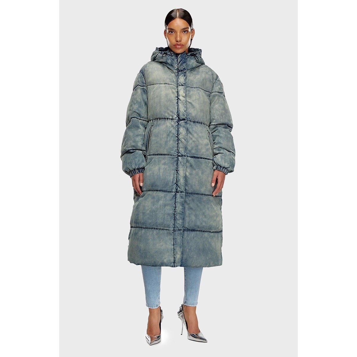 街头潮牌女装长款牛仔棉服棉衣