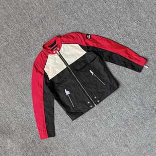 D意大利街头潮牌男装欧美机车立领修身短夹克拼接外套出口小众