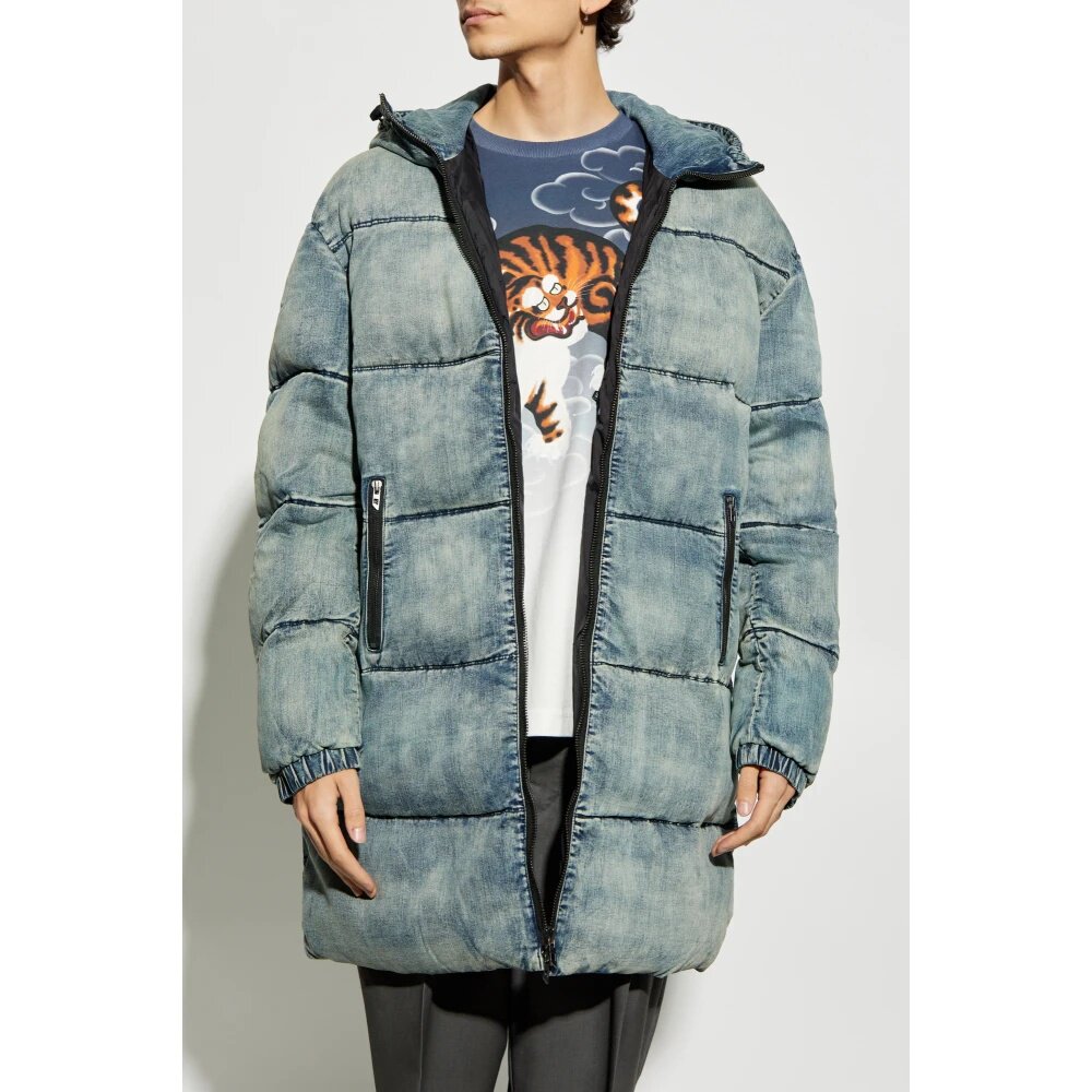 潮牌欧美男士长款牛仔棉服棉衣