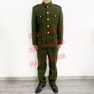 老货87呢服男士冬季羊毛呢子服中山装收藏纪念军绿色套装