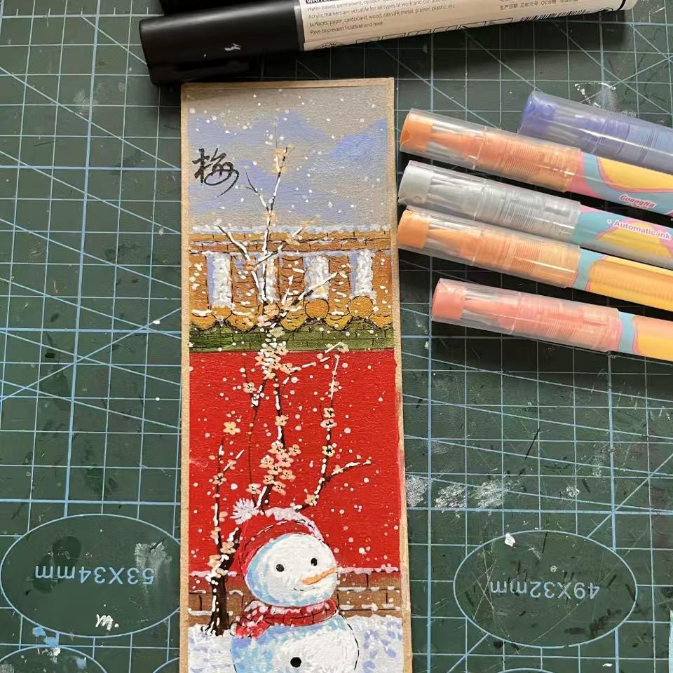 冬至书签节气书签DIY梅兰竹菊手绘书签读书卡生肖邮票DIY邮票代画