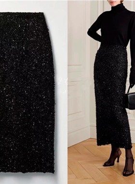 THERSTUDIO ROW 新款羊毛圈圈花呢中长半身裙设计感小众半裙