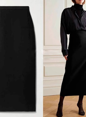 THERSTUDIO ROW 2024新款腰羊毛中长半身裙黑色包裙小众修身半裙