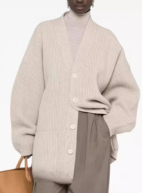 THERSTUDIO ROW 新款开衫V领宽松直筒针织羊毛混纺加厚毛衣女