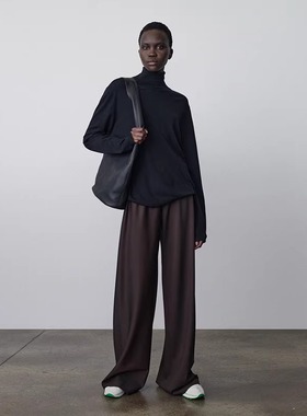 THE R STUDIO ROW24极简风羊毛休闲裤巧克力色直筒阔腿空气裤女