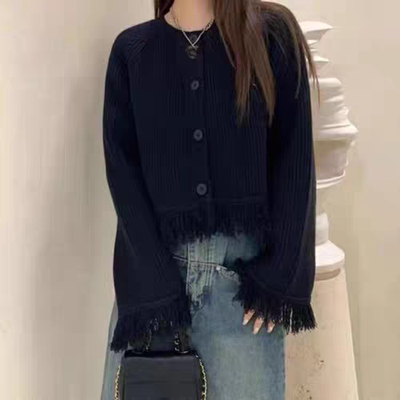 流苏针织外套女2025春秋新款独特别致小个子短款上衣小众百搭开衫