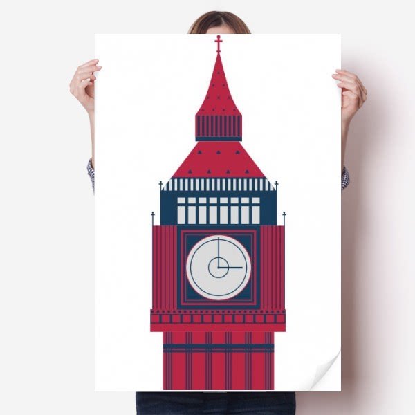 钟楼塔大本钟英国地标插画海报贴纸80x55cm墙贴纸卧室家居装饰