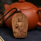 澳洲檀香木雕刻吊坠药师佛菩萨佛像东方三圣男女随身项链实木挂坠
