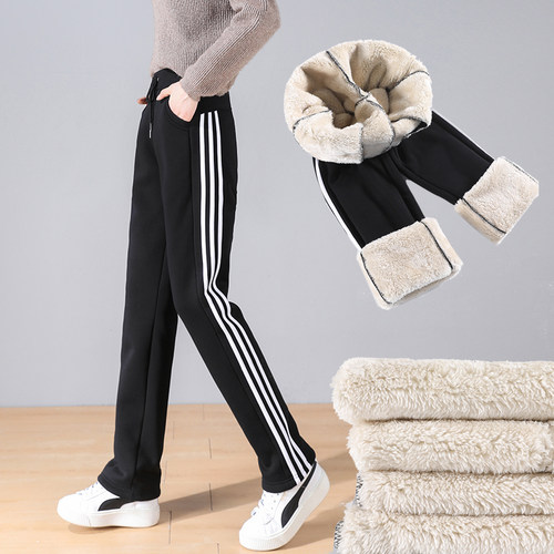 冬季加绒女运动裤保暖校服裤