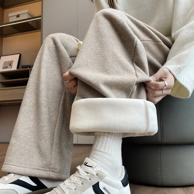 加绒阔腿裤女2025冬季新款高级感