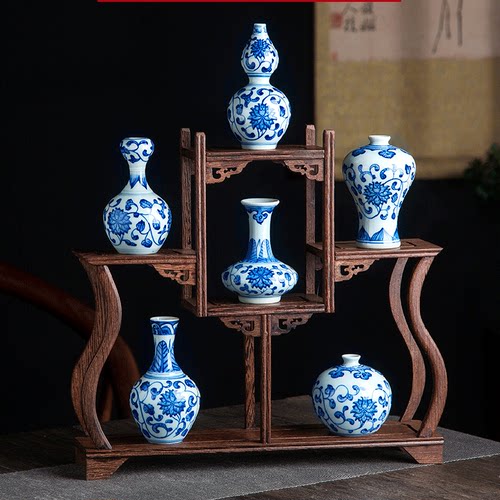 景德镇陶瓷 手绘小花瓶 摆件迷你装饰艺术花插新中式家居茶几插花