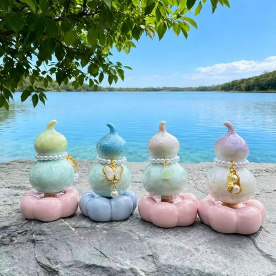 景德镇转转乐车载茶宠高颜值陶瓷家用小葫芦茶道摆件送礼旋转摆件