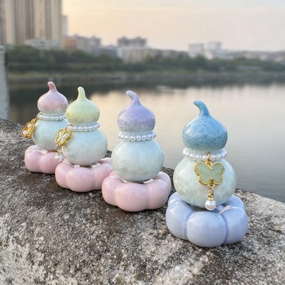 陶瓷摆件福禄花瓶桌面迷你茶台茶宠小玩意钧瓷小葫芦