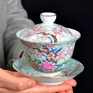 景德镇陶瓷茶碗 盖碗 功夫茶具泡茶碗白瓷三才盖碗茶杯