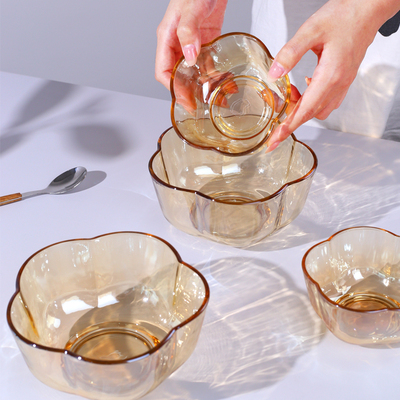 玻璃碗花瓣碗家用沙拉碗汤碗水果