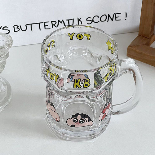 蜡笔小新玻璃贴花带把饮料杯