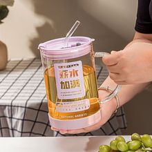 【不惧开水】1000ml高硼玻璃杯带盖吸管耐高温硅食品级喝水杯茶杯
