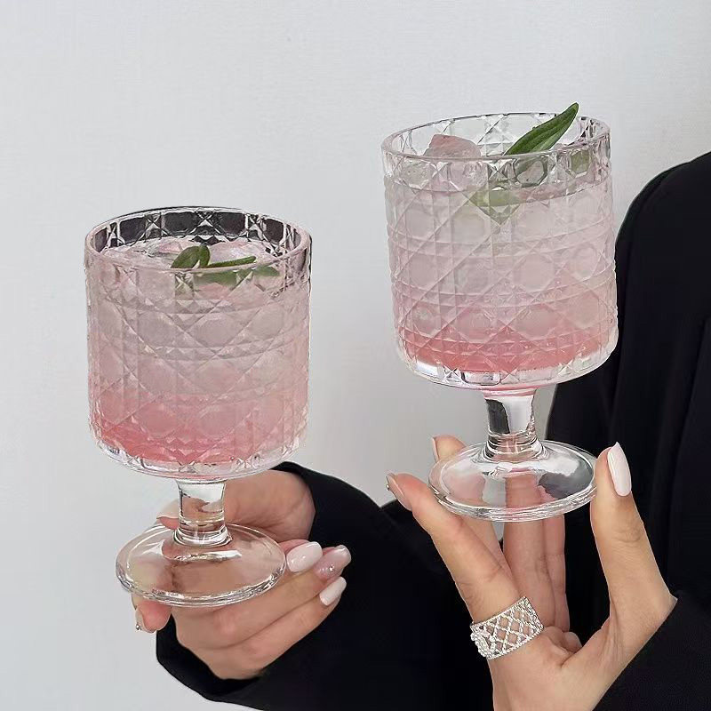 宝石纹玻璃矮脚杯高颜值高脚酒杯红酒洋酒杯子家用饮料果汁喝水杯