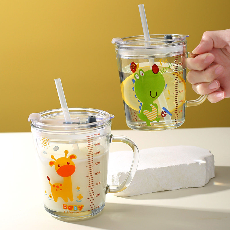 可爱贴花玻璃杯带刻度儿童牛奶杯子水杯学生早餐杯耐热加厚泡奶粉,餐饮具,玻璃杯,淘宝优惠券,粉丝福利购,淘宝优惠卷