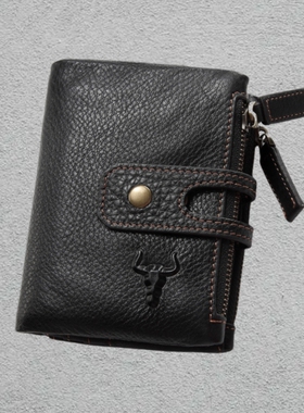 男士女款钱包夹大容量真皮青少年高档时尚潮流纯牛皮卡包一体短款