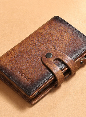 2024新款男女士真皮钱包头层牛皮折叠拉链皮夹多功能按扣短款卡包