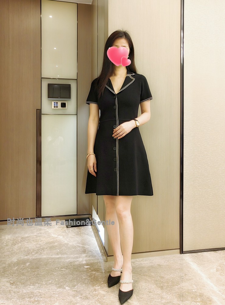 撞色明线弹力纯色小香风