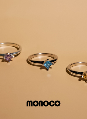 MONOCO Timeless Splash 小正方水滴手工情侣宝石s925镀白金戒指