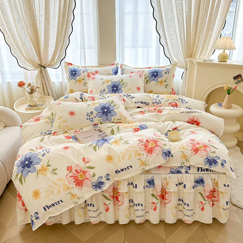 加厚床裙四件套韩版床裙床罩三件套磨毛公主床套斜纹保暖床裙床罩