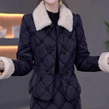 高档三防免洗加厚棉服连衣裙两件套2025冬季新款洋气国风显瘦套装