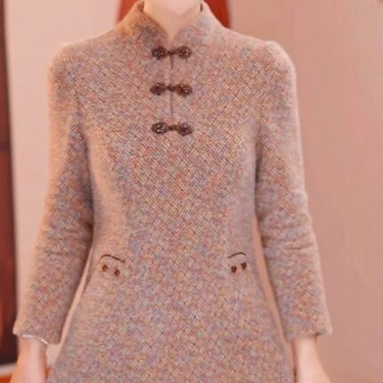 高档雪花绒新中式改良版旗袍连衣裙2025冬季新款保暖显瘦旗袍裙子