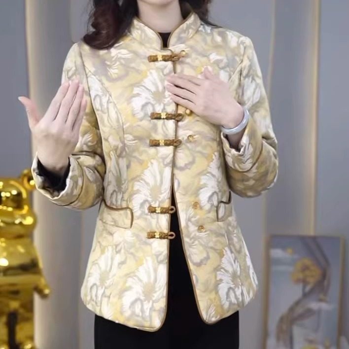 高档精梳磨毛新中式国风加棉棉服棉袄2025冬季新款保暖复古风外套