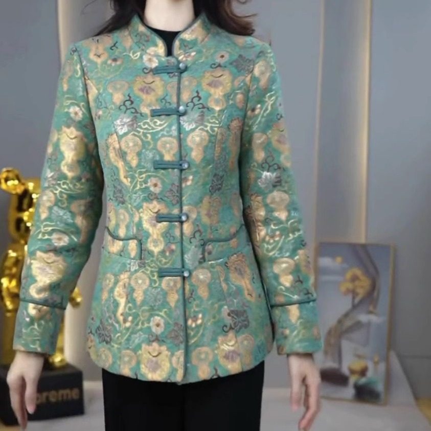 高档织花中式显瘦优雅蓄热棉衣2025冬季新款气质妈妈保暖棉服外套