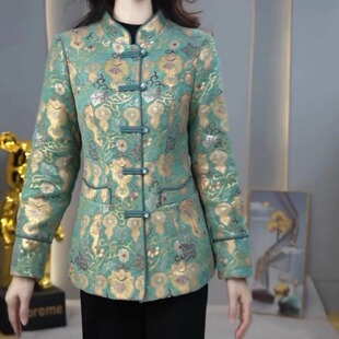 高档织花中式显瘦优雅蓄热棉衣2025冬季新款气质妈妈保暖棉服外套