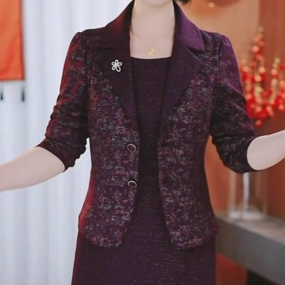 高档华夫格精纺假两件礼服裙