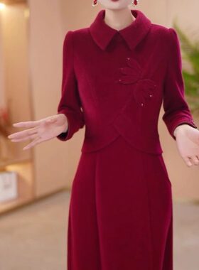 贵妃绒加绒加厚修身显瘦连衣裙