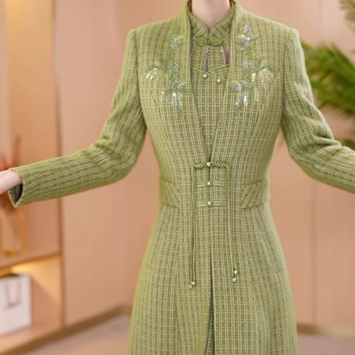 高档雪花绒新中式时尚两件套裙