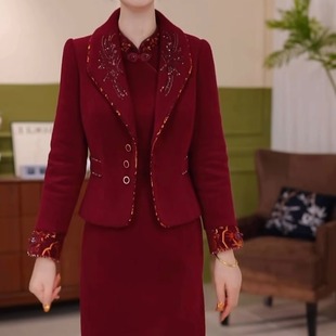 高档贵妃绒两件套改良旗袍礼服裙2025加厚保暖气质显瘦外套连衣裙