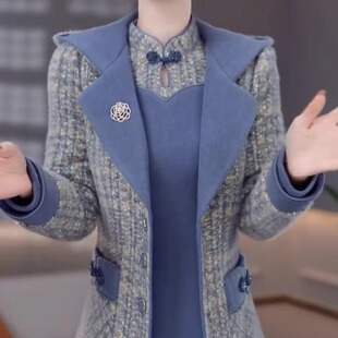 贵妃绒改良旗袍两件套连衣裙2025气质新款显瘦遮肉时尚加厚裙子