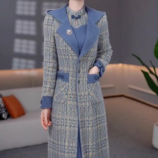 高级贵妃绒加厚保暖两件套连衣裙2025冬季新款中长款大衣裙子套装