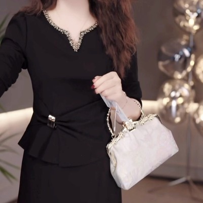 高档弹力精纺假两件优雅礼服裙