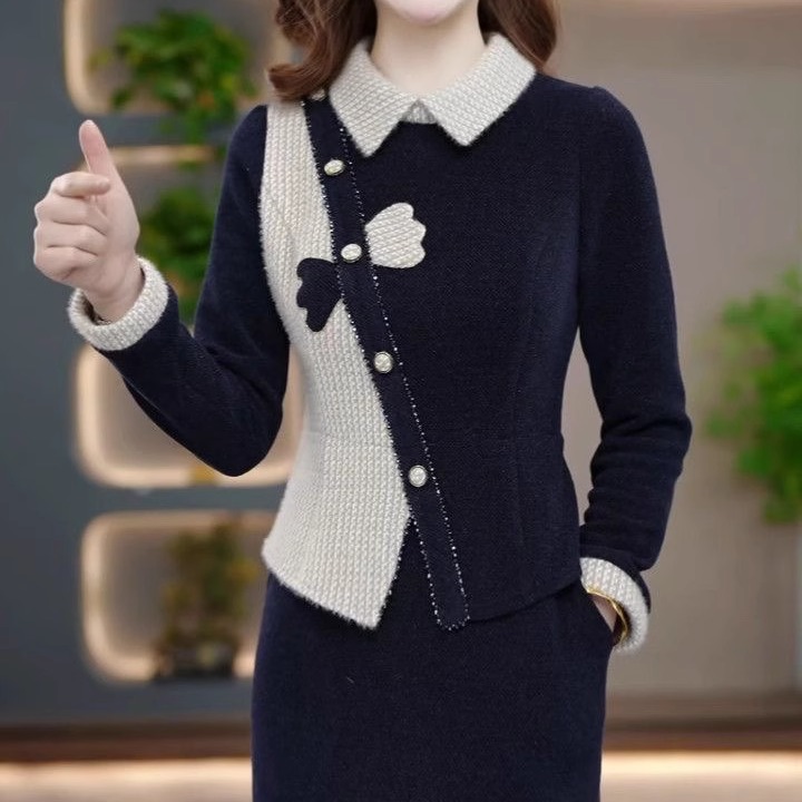 雪花绒加厚时尚拼接假两件礼服裙