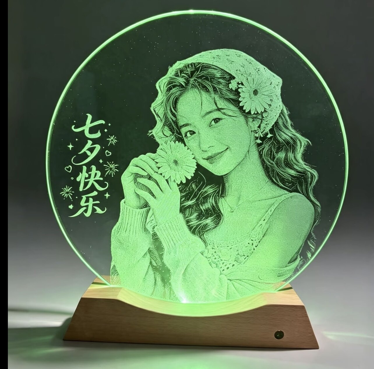非遗锤子玻璃画定制照片人像画女朋友生日情人节礼物圆形琉璃画图片