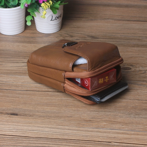 Кожаная двухэтажная поясная сумка, мобильный телефон, ремень, воловья кожа, 5.5 дюймов, 5.7 дюймов, 6 дюймовая, из натуральной кожи