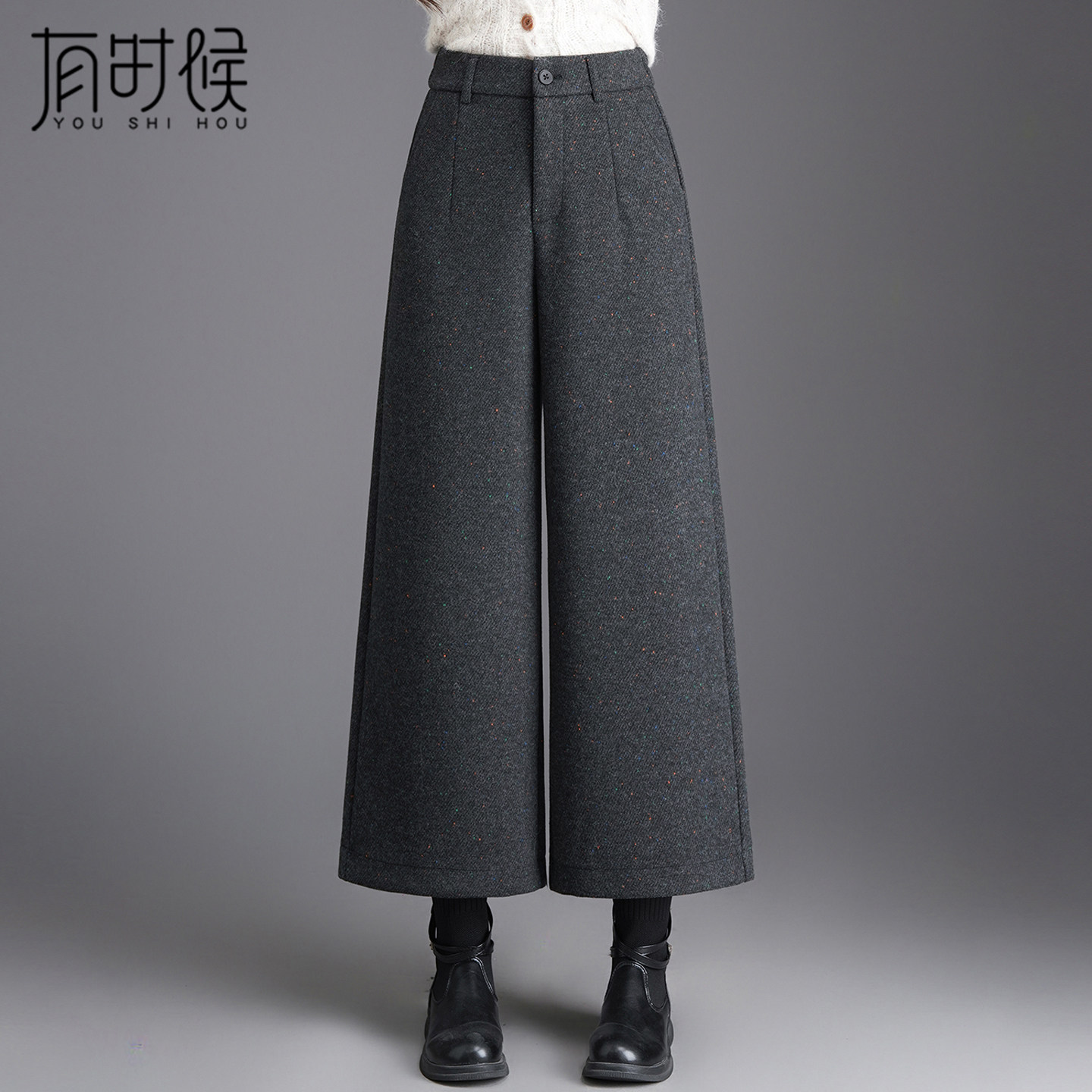 毛呢阔腿裤女秋冬2026新款八九分