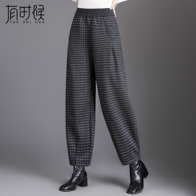 格子毛呢灯笼裤女春秋2025新款