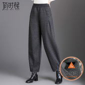 加绒格子毛呢灯笼裤 子九分 洋气妈妈裤 女秋冬季 宽松显瘦哈伦萝卜裤