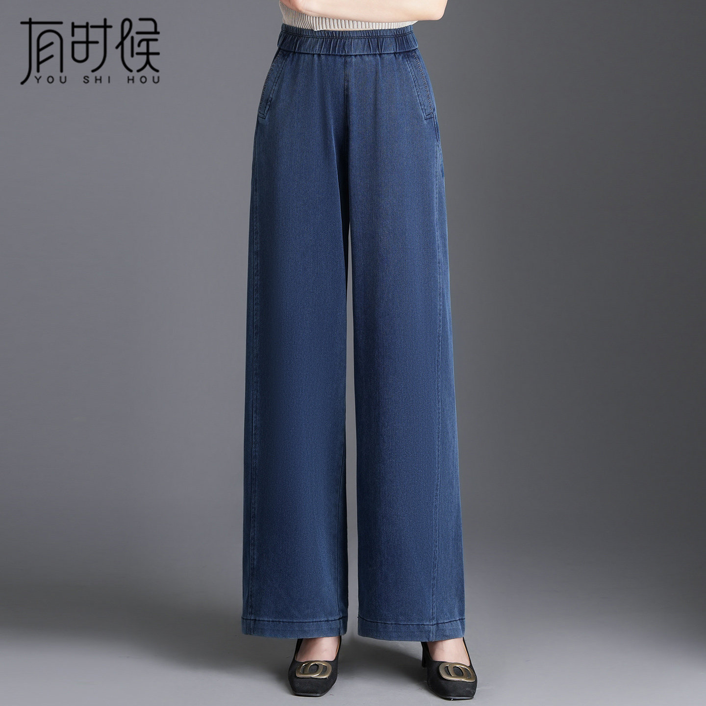 妈妈牛仔裤女春季高腰阔腿裤2026新款大码洋气宽松直筒中年女裤子